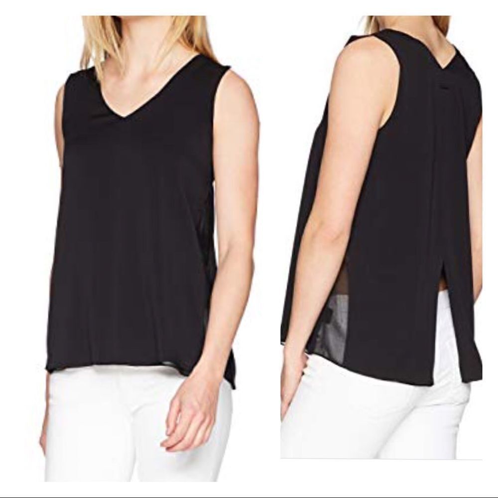 Halston Heritage Black Mesh Sleeveless V-Neck Tank Top New Size XS